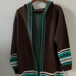 Cowgirl Legend Wool Blend Open Front Hooded Long Cardigan Size L